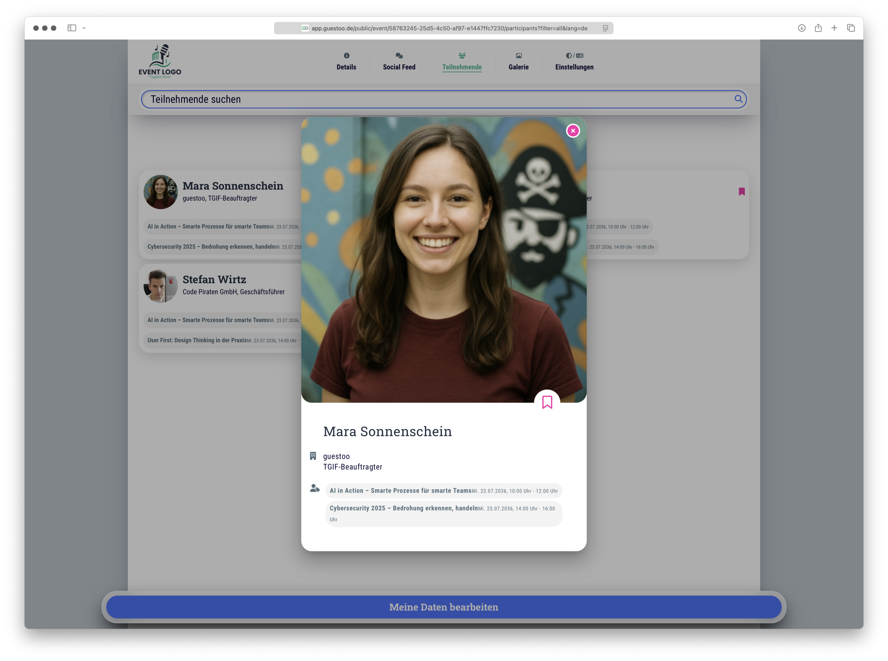 Öffentliche Gästeliste • Gäste-Profile zum Networken