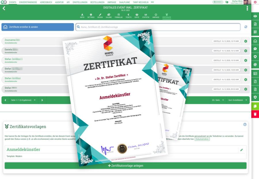 Automatisch personalisierte Zertifikate erstellen • Teilnehmenden-Zertifikate