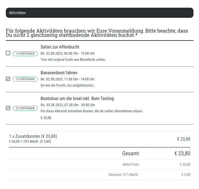 Auswahl von Aktivitäten auf der Reise • Ausflugs-Möglichkeiten inkl. Kontingenten