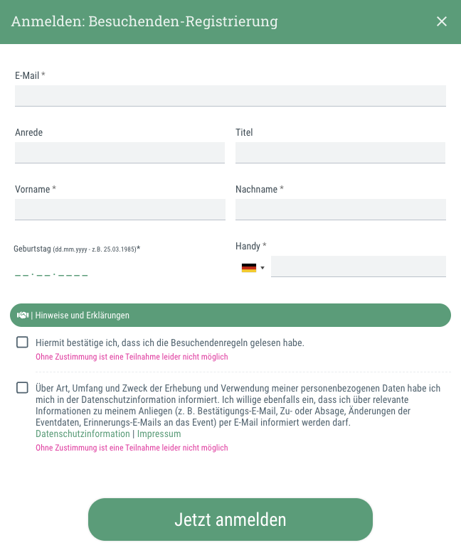 Anmeldung als Gast • Auf Wunsch sogar mit Termin