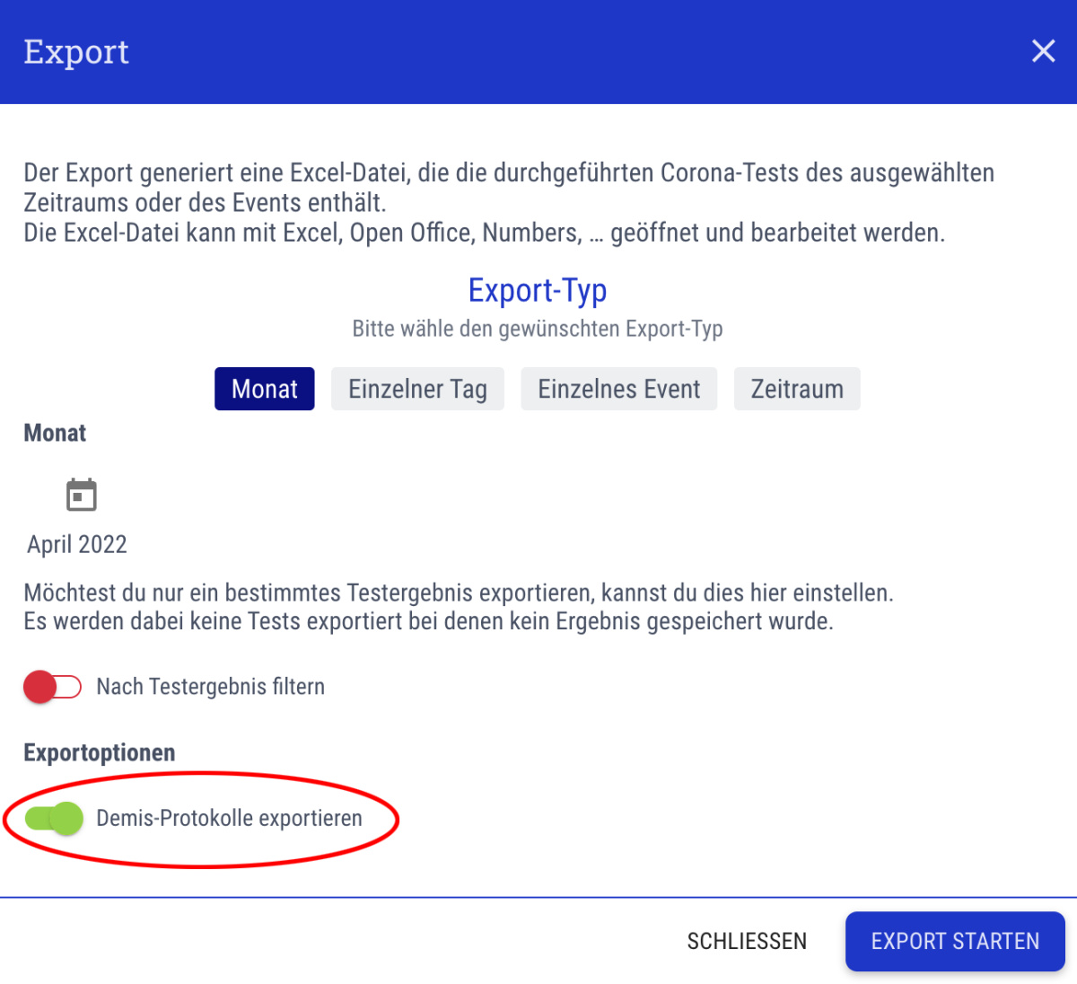 DEMIS-Übertragungsprotokolle im Export v2 - 