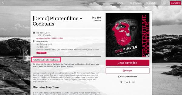 Personalisierte Anrede auf der Event-Microsite Sprich Deinen eingeladenen Gast z. B. mit seinem Namen an