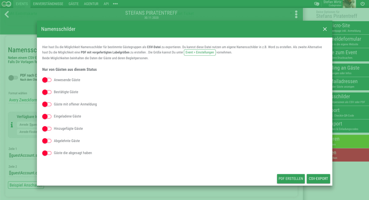 Namensschilder erstellen - Automatisiert oder mit unserem CSV-Export