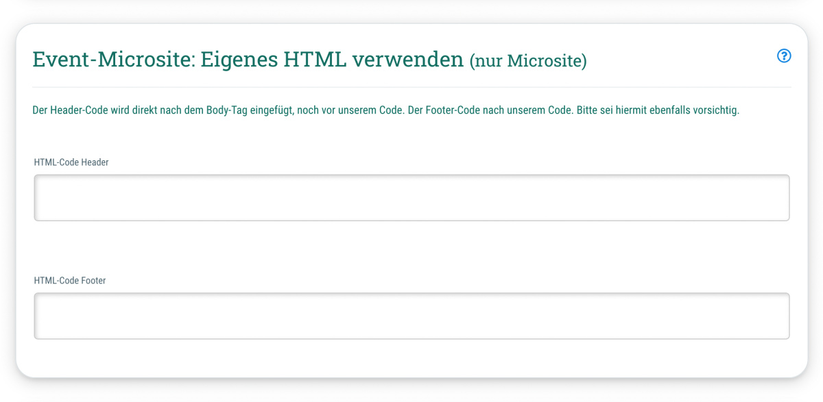 Event-Microsite: Eigenes HTML verwenden (nur Microsite) - (ab Business-Tarif inklusive)