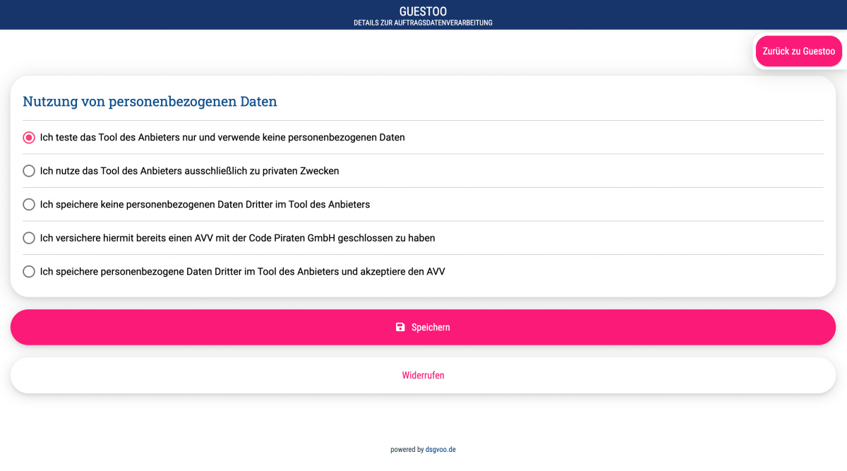 Datenverarbeitung (AVV) - Benutzer-Menü > Datenverarbeitung (AVV)