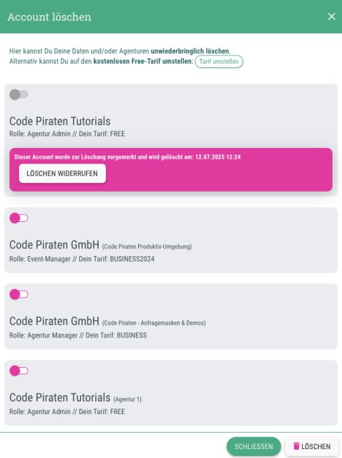 Button zum Widerrufen der Löschung des guestoo-Accounts
