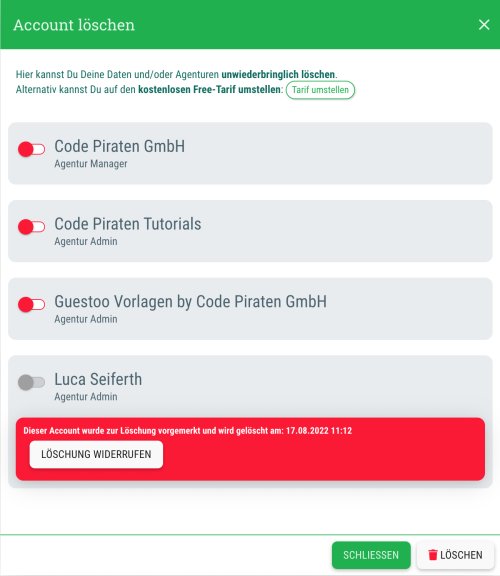 Button zum Widerrufen der Löschung des guestoo-Accounts