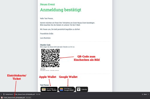 So sehen die verschiedenen Optionen einen QR-Code zu versenden in der Bestätigungs-E-Mail aus