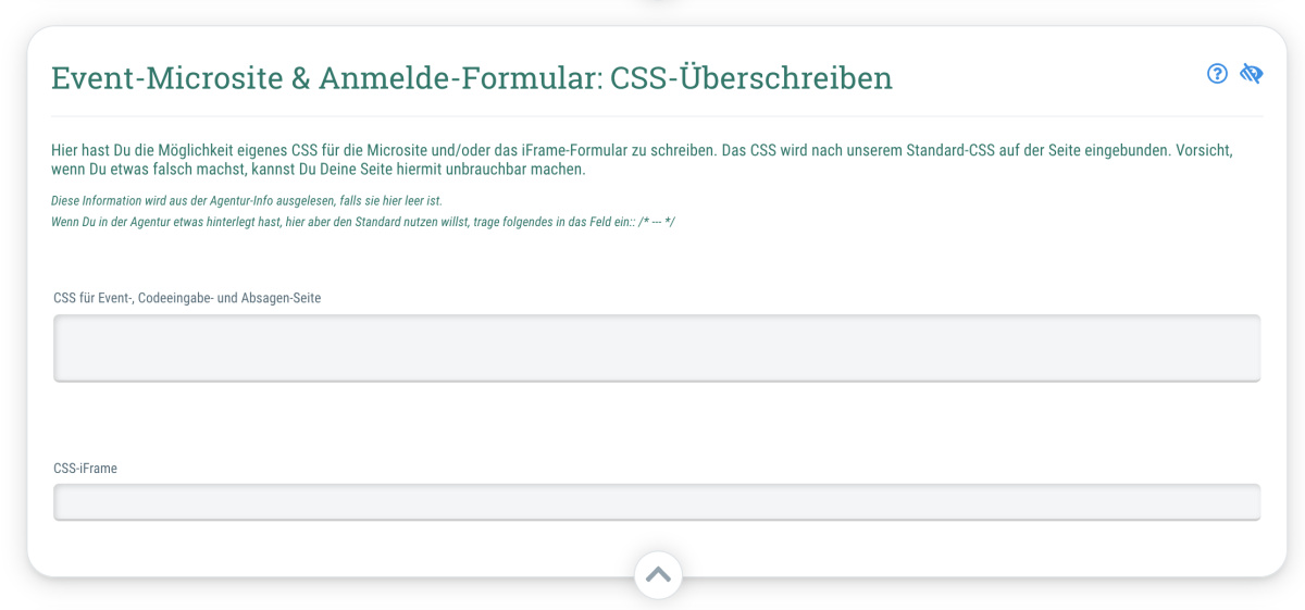 Event-Microsite & Anmelde-Formular: CSS-Überschreiben - Event > Design > Event-Microsite & Anmelde-Formular: CSS-Überschreiben