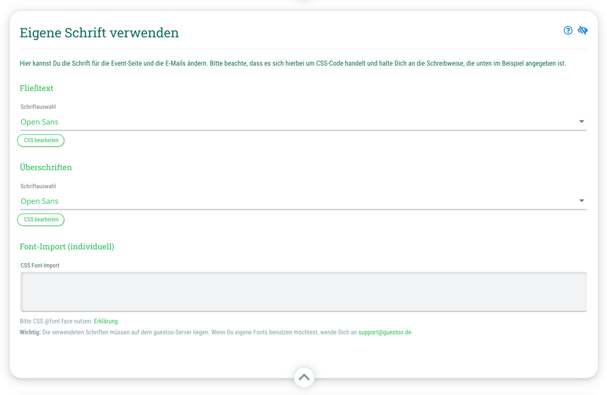 Eigene Schrift verwenden - Event > Design > Eigene Schrift verwenden