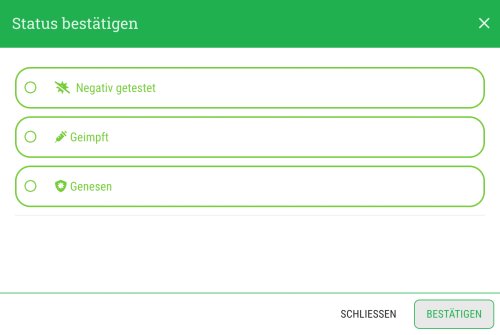 Hier wählst Du den Corona-Status des Gastes aus