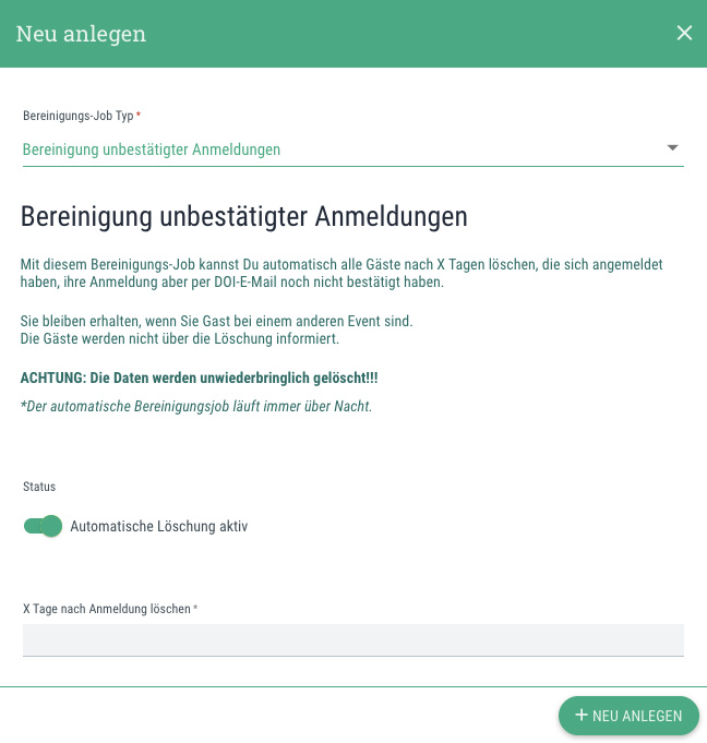 Bereinigung unbestätigter Anmeldungen - 