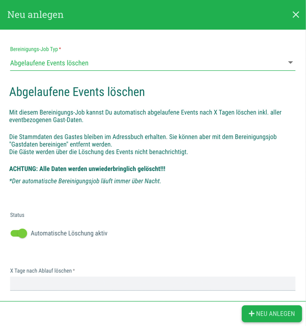 Abgelaufene Events löschen - 