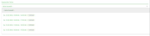 So sieht die vereinfachte Auswahl der Timeslots im Anmeldeformular für Deine Gäste aus