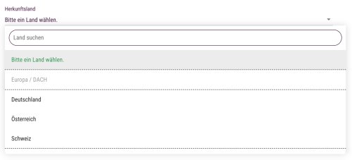 So sieht ein Länder-Auswahlfeld im Anmeldeformular für Deine Gäste aus