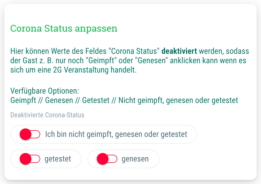 Corona-Status anpassen - 