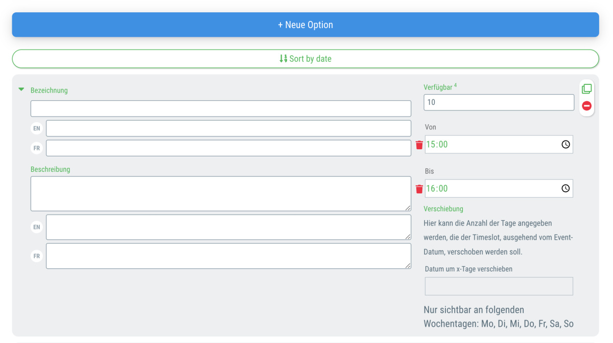 Timeslots / Intelligente Auswahlliste - 