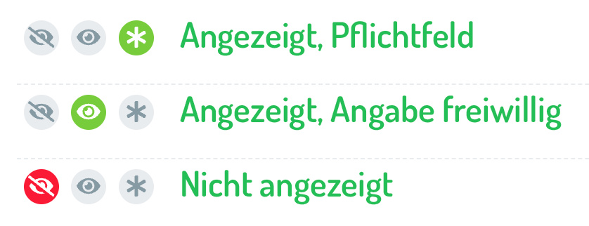 Pflichtfelder, freiwillige Felder und ausgeblendete Felder - So änderst Du den Anzeige-Status eines eventspezifischen Felds