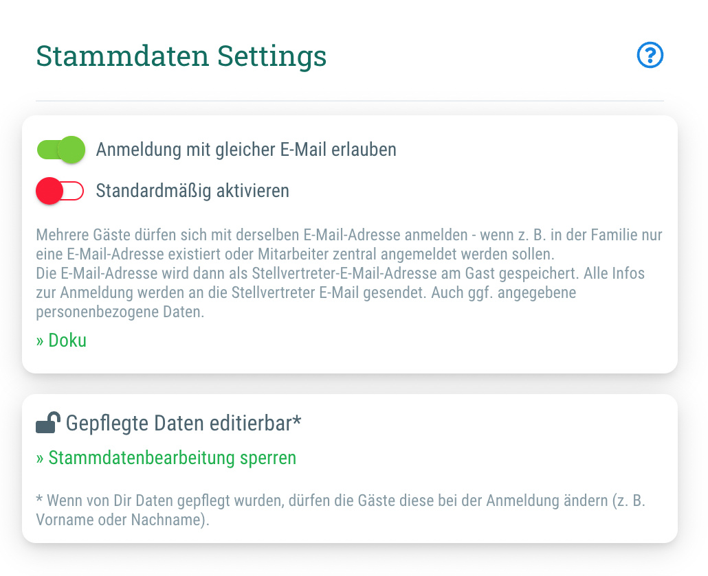 Stammdaten Settings - 