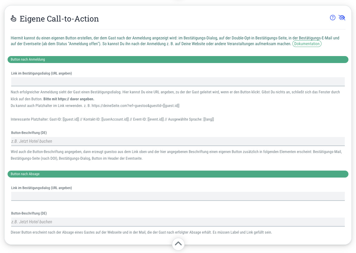 Eigene CallToAction - So kannst Du den Gast nach der Anmeldung auf Deine eigene Seite verweisen