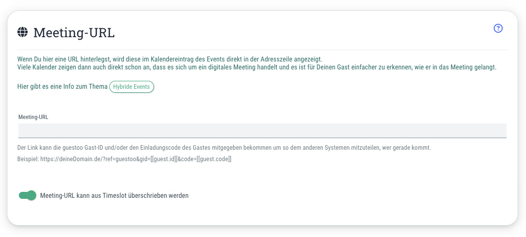 Meeting-URL - Meeting-URL für digitale Veranstaltungen hinterlegen