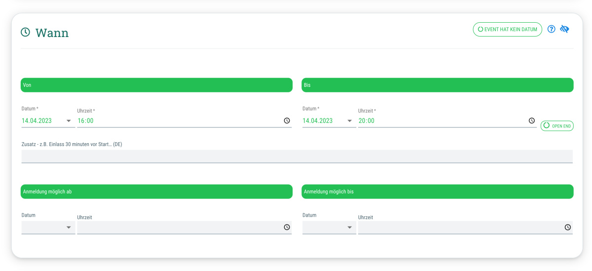 Wann - Hier legst Du Datum und Uhrzeit des Events fest