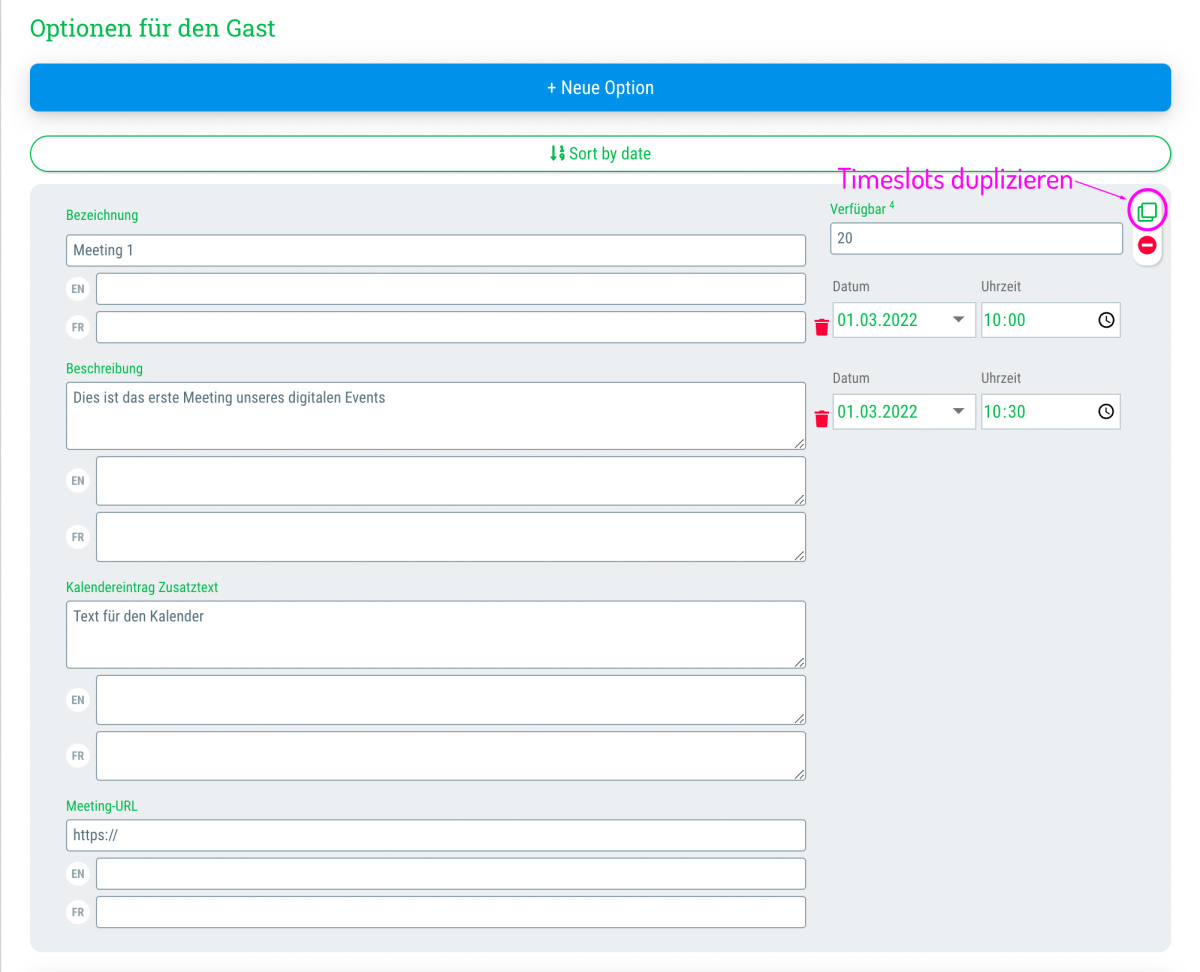 9. Anmelde-Formular anpassen: Verschiedene Timeslots anlegen - 