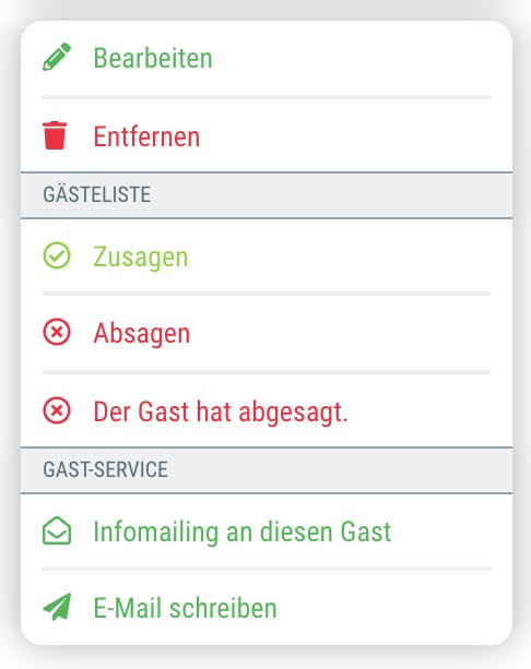 Diese Möglichkeiten hast Du bei Gästen, die sich über das Anmeldeformular angemeldet haben.