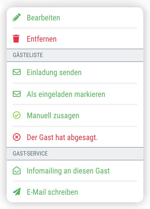 Diese Möglichkeiten hast Du bei Gästen, die Du manuell hinzugefügt hast.