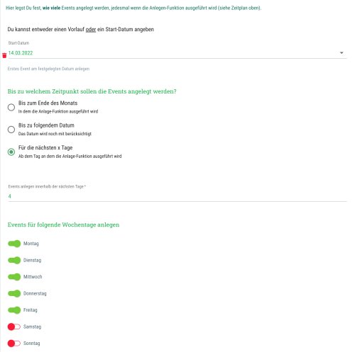 Einstellungsmöglichkeiten im Anlage-Scheduler