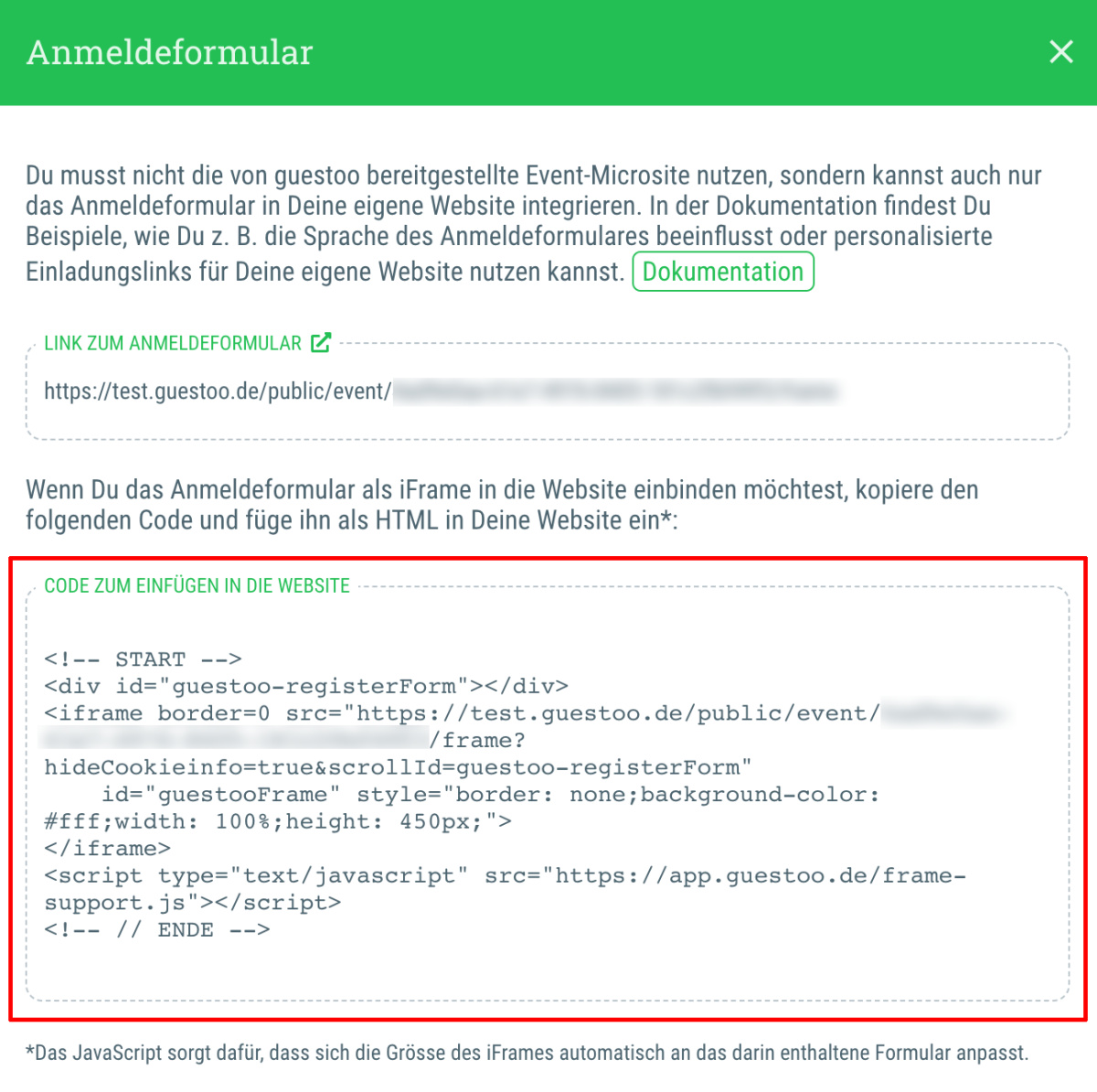 Anmeldeformular auf der Website einbinden - 