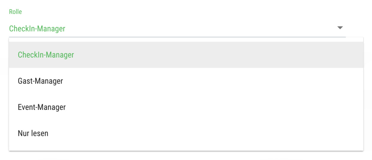 Rollen der Eventbezogenen Manager - Diese Rollen stehen für Eventbezogene Manager zur Auswahl