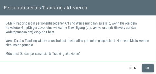 Bitte lies Dir die Hinweise zum personalisierten Tracking aufmerksam durch, bevor Du die Aktivierung des personalisierten Trackings bestätigst.