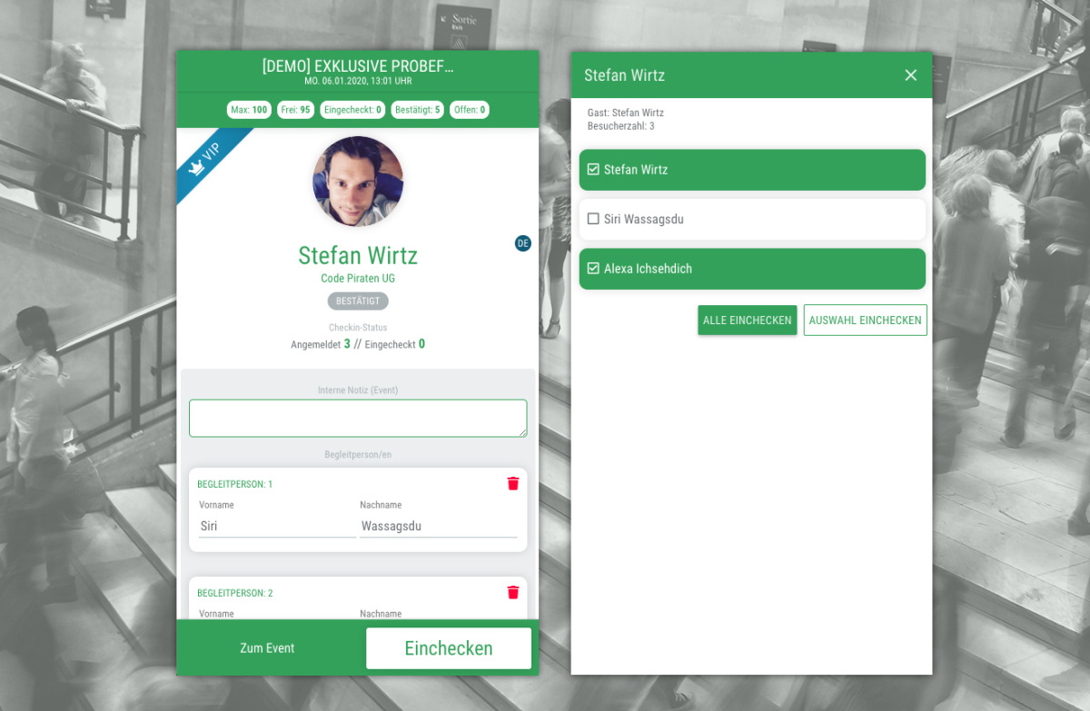 Gesplitteter Check-in - Checke den Gast und seine Begleitung zur Not auch getrennt voneinander ein