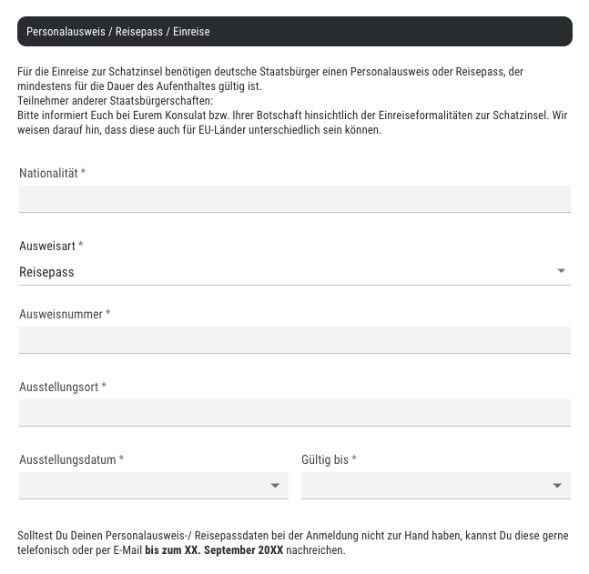 Abfrage der Reisedaten pro Gast • Ein Anmeldeformular nach Deinen Vorstellungen