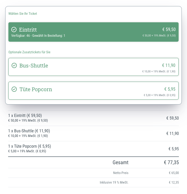 Mehrere Tickets pro Gast • z. B. für Bus-, Park- oder VIP-Tickets